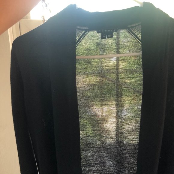 Theory lightweight black wool cardigan Petite Sm. - Picture 9 of 12